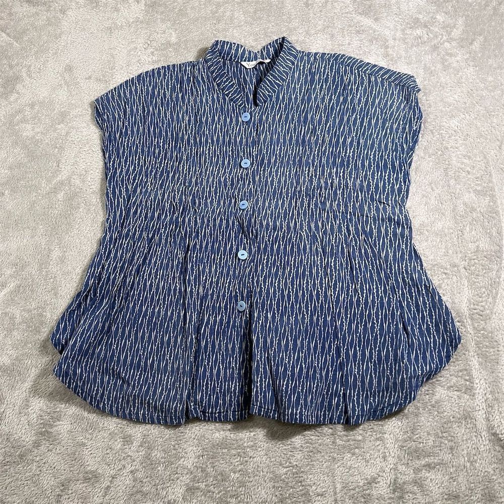 You Be Linen Blouse Women's Sz S Blue Striped Long Sleeve Casual